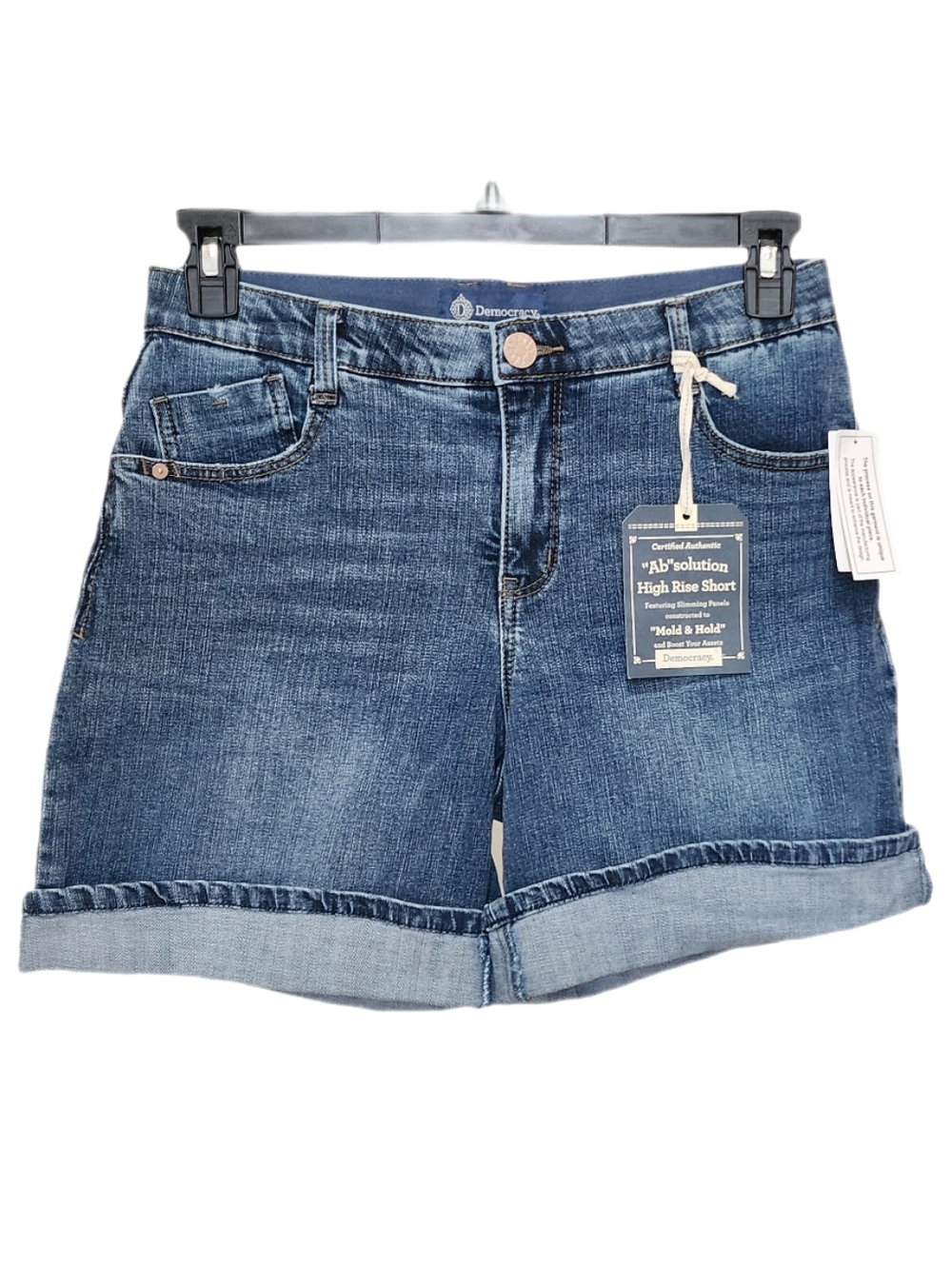 Democracy 6" Inseam Denim Shorts Roll Cuff Spade Pockets High Rise Ab Solution 4
